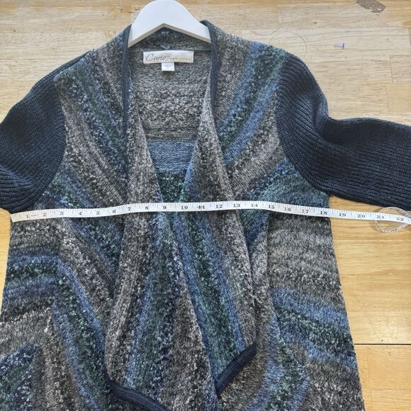 Curio New York Wool Blend Boucle Textured Longline Cardigan Sweater Blue Large - Picture 6 of 11